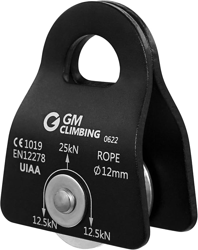 GM CLIMBING Micro Prusik Minding Pulley 25kN CE UIAA Certified 12mm Single Pulley Mobile Side Plates for Arborist Rigging Climbing Rescue