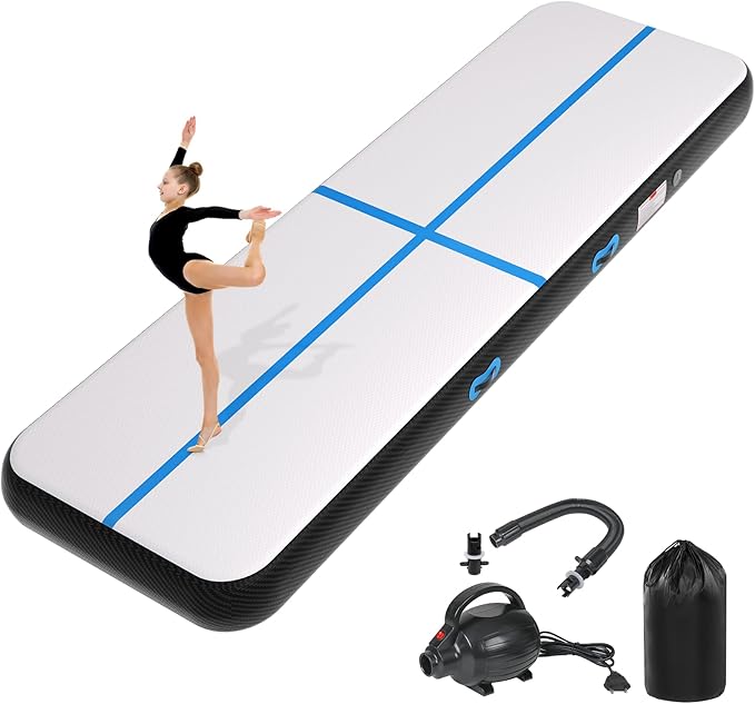 Inflatable Air Gymnastics Tumbling Mat 6ft 10ft 13ft 16ft 20ft, Air Tumble Track Mat 4/8 inches Thickness with Electric Air Pump for Home Use Training Cheerleading Yoga Water Beach Park