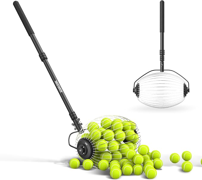 NEEWER Tennis Ball Pickleball Collector Roller, No Bending Over Quick Rolling Picker for Up to 40 Tennis Balls