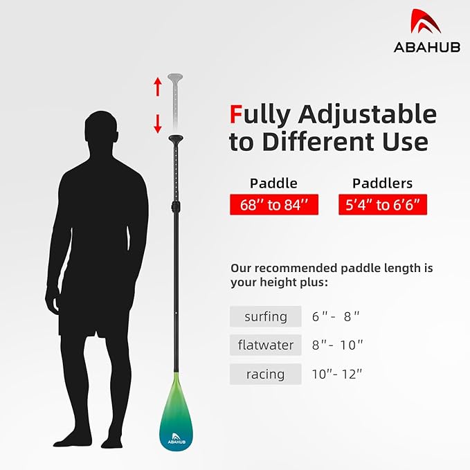 Abahub 3-Piece Stand up Paddles, Lightweight Paddleboard Paddle Oars for Paddleboard, Adjustable Aluminum Alloy Shaft 68" - 84"