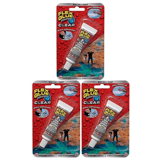 Flex Glue, Mini, Clear, 3-Pack, Super Strong, Transparent, Rubberized Waterproof Adhesive, Works Underwater, Use on Pools, Showers, Outdoors, Concrete, Brick, Pavers, Masonry, UV Resistant