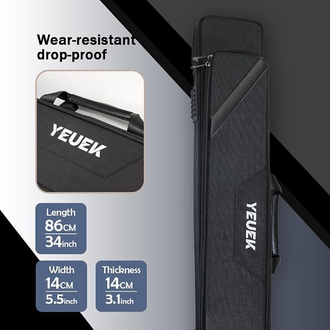 Pool Cue Case 3x4,Pool Stick Case 3 Sticks with Accessory Zipper Pockets,Cue Stick Case with Shoulder Strap Handle,Billiard Pool Cue Carrying Case with Large Front Accessory Pocket