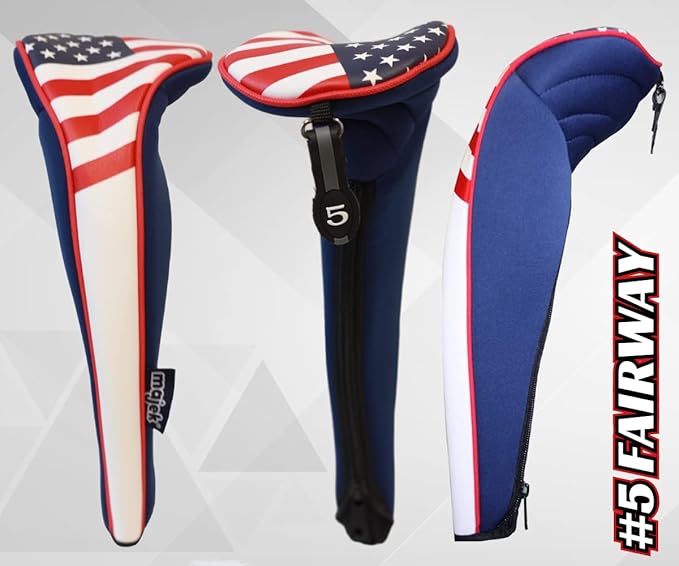 USA Patriot Golf Zipper Head Covers Driver 1 3 5 Fairway Woods Headcovers U.S.A Neoprene Style Patriotic Driver Fits All Fairway Clubs and Drivers up to 460cc