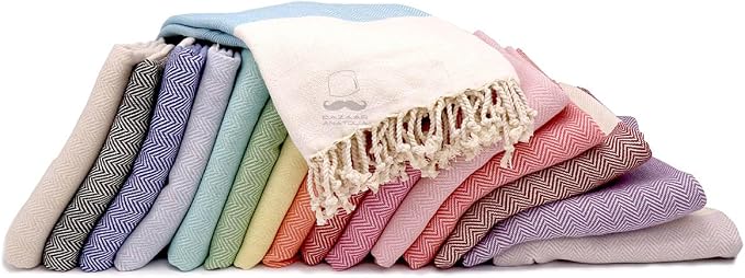 Bazaar Anatolia Turkish Beach Towel 100% Cotton Bath Towels 71x39 Quick Dry Sand Free Lightweight Large Oversized Herringbone Maroon
