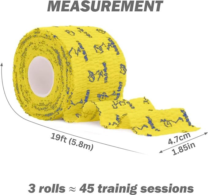 WARM BODY COLD MIND 1.85" Weightlifting Thumb Tape - Hook Grip Tape for Powerlifting, Cross Training, Gym Tape, Workout, Weight Lifting Tape, Athletic Finger Wrap (Yellow 3 Rolls)