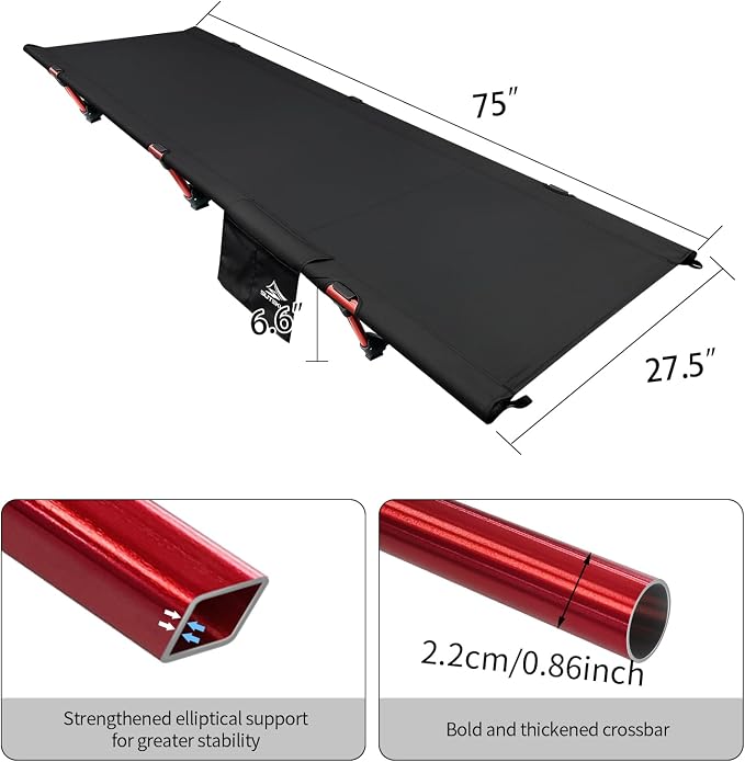 Sutekus Portable Camping Cot, Ultralight & Easy to Set Up, for Outdoor Hiking Travel Beach Mountaineering (Black)