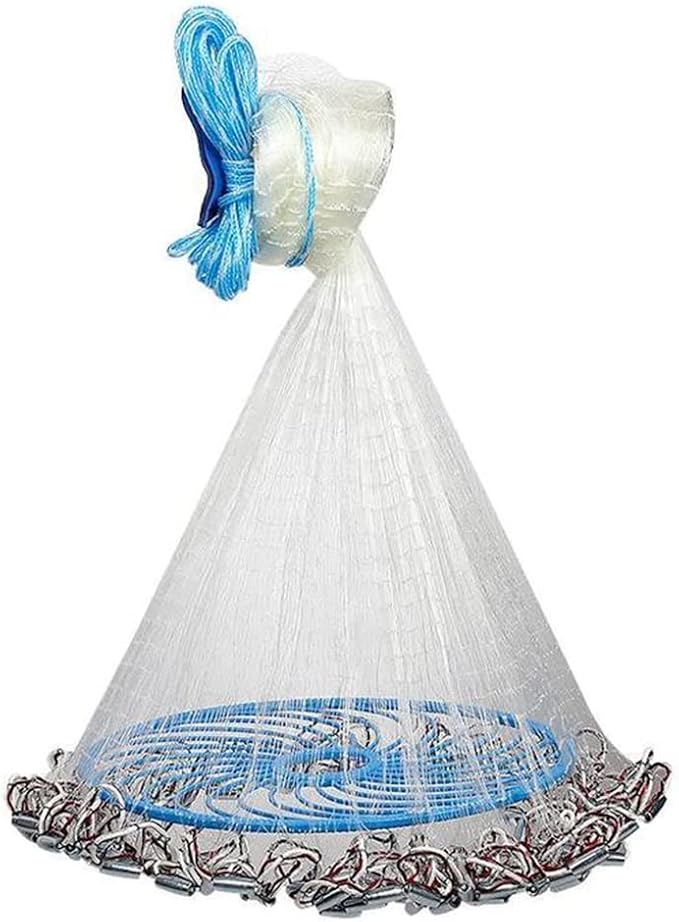 Alvinlite Cast Net for Bait Trap Fish 8ft 10ft 12ft 14ft 16ft Radius Fishing Cast Net Throw Cast Net with Heavy Duty Zinc Sinker for Freshwater and Saltwater