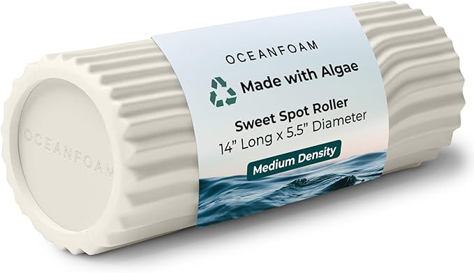 Oceanfoam Sweet Spot Medium Exercise Foam Roller 14"x5.5" – Medium Density Travel Foam Roller for Physical Therapy, Deep Tissue Massage, Yoga, Pilates, Classic Exclusive Wave Texture (Natural)