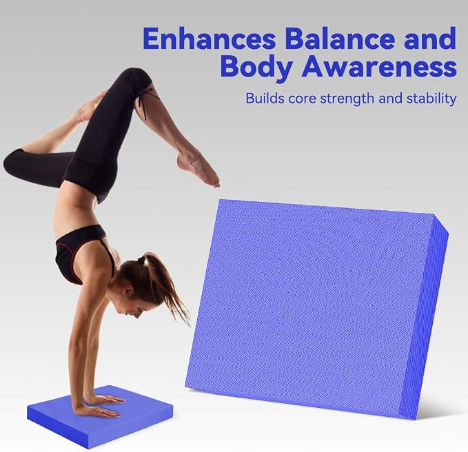 Extra Large Yoga Exercise Balance Pad - Thick Non-Slip Stability Cushion for Pilates and Exercise - High Density Foam Trainer for Core Strength Home Gym - Bonus: 10-Position Resistance Band!