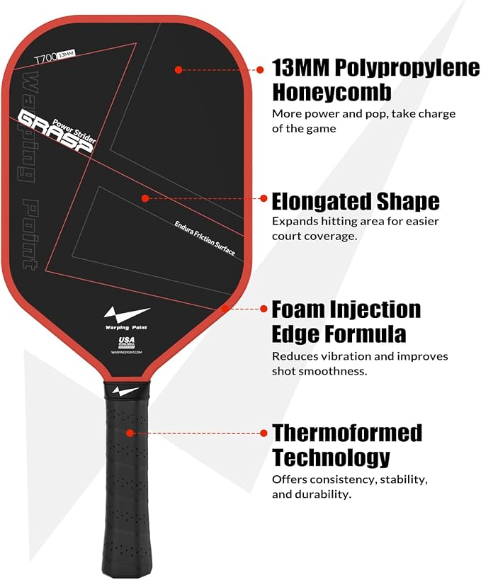 Warping Point Pickleball Paddle, Carbon Fiber Paddle with Endura Friction Surface, Polymer Honeycomb Core, Design for Ultimate Spin & Power, Large Sweet Spot & Contro, USAP Approved