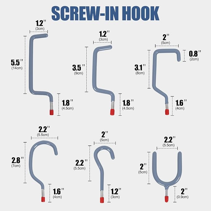 Garage Hooks Heavy Duty, 12-Pack Mixed Utility Garage Hooks, Wall Mounted Steel Tool Hangers for Garage Wall Organizer, Hold Ladders Tools Bikes(Gray, 6 Type & 12 Pack)