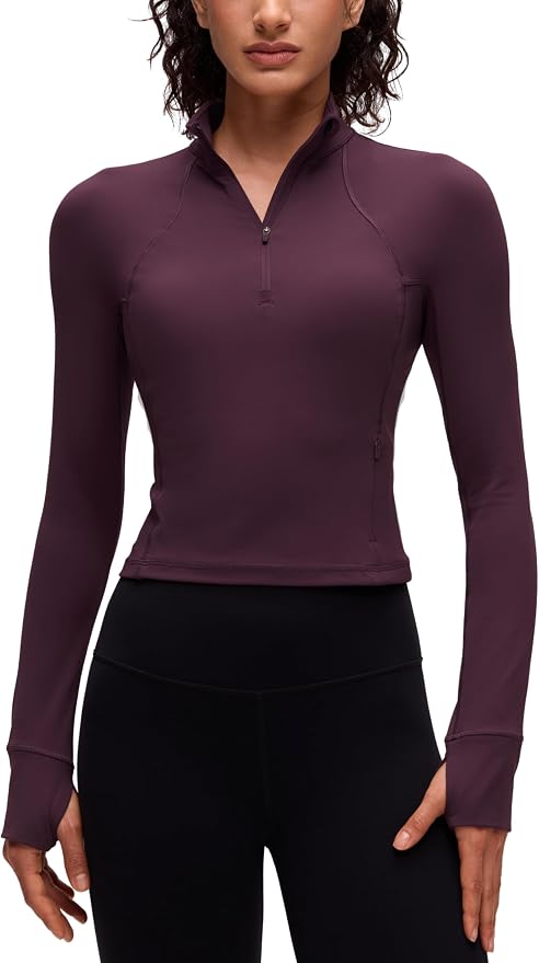 CRZ YOGA Butterluxe Half Zip Long Sleeve Shirts for Women - Workout Athletic Yoga Tops Crop Collared Quarter Zipper T-Shirt