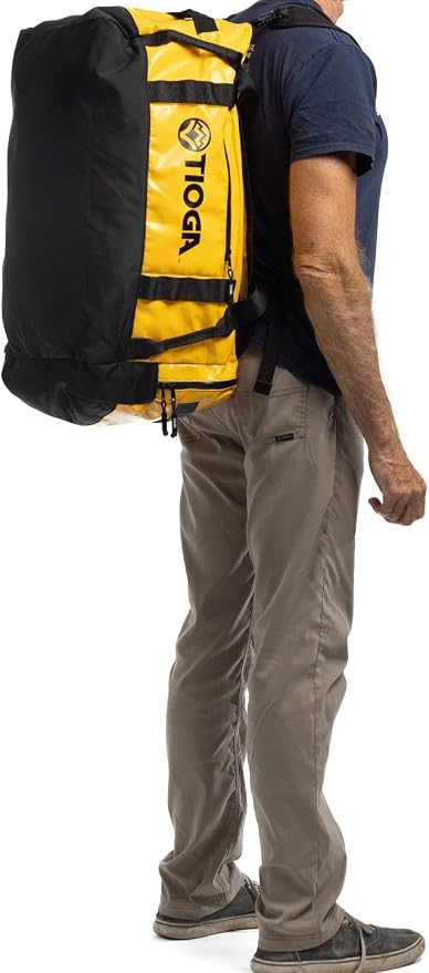 TIOGA Venture Outdoor Duffel Bag with Backpack Straps, Weather Resistant, Rugged Construction, Gear Hauling for Outdoor Adventures, Medium / 50L, Yellow