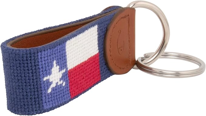 Leather Hand-Stitched Needlepoint Key Fob or Key Chain
