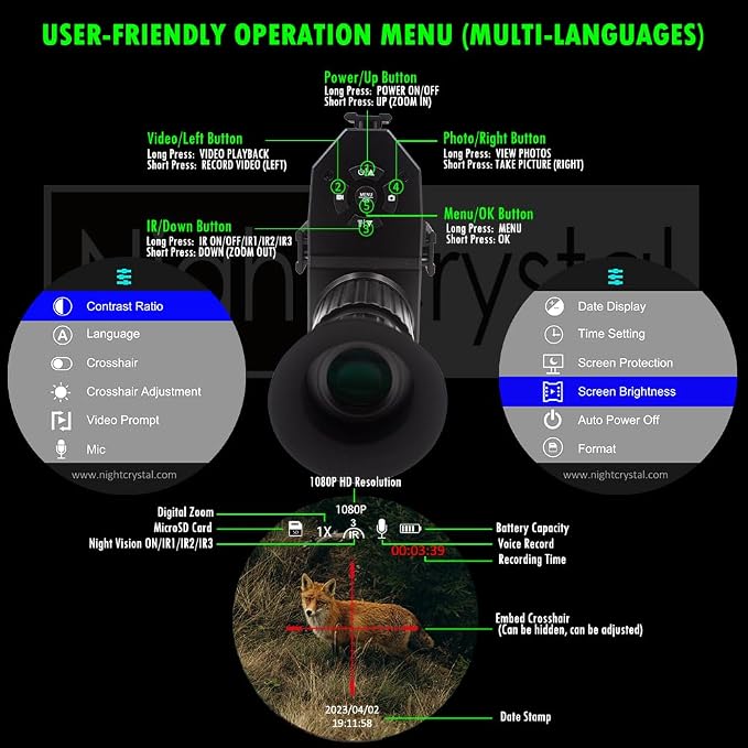 Megaorei M4A M4C 1080p HD Hunting Digital Infrared Night Vision for Scope Monocular Attachment Camcorder with Built-in 850nm Infrared IR Flashlight (with 32G MicroSD Card, Without Battery)