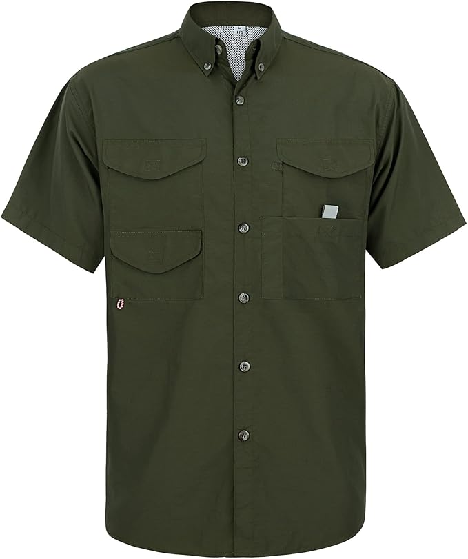Alimens & Gentle Short Sleeve Fishing Shirt Wicking Fabric Sun Protection Casual Button Down Shirts