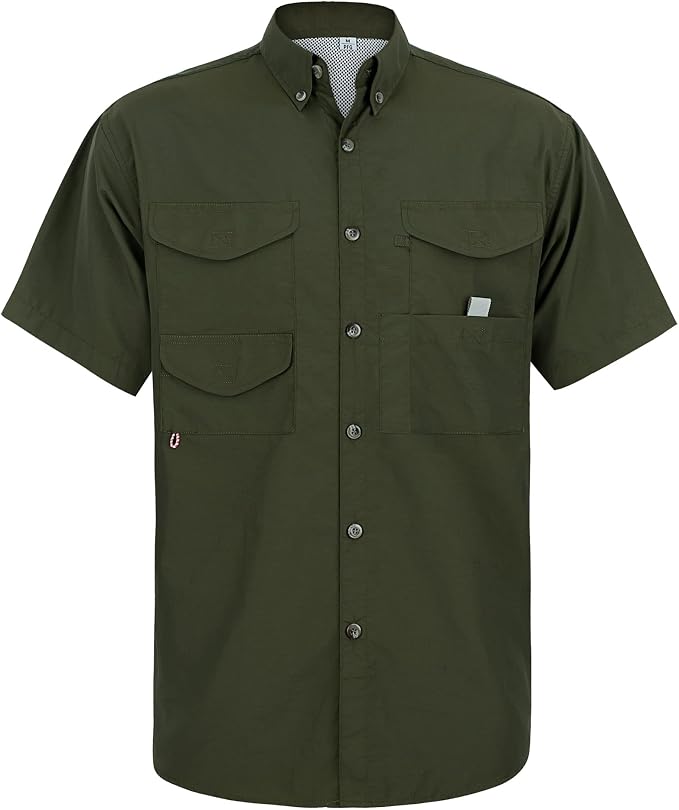 Alimens & Gentle Short Sleeve Fishing Shirt Wicking Fabric Sun Protection Casual Button Down Shirts