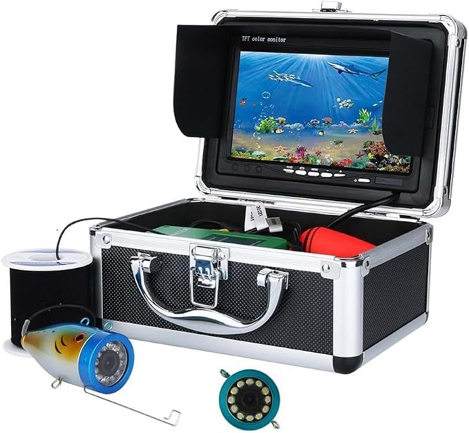 Underwater Fishing Camera with 7 Inch LCD Monitor, HD 1000 TVL Portable Fish Finder, 30Pcs Adjustable LED White Lamp Light, 30M Cable Waterproof IP68 Camera for Ice Lake Sea Boat Kayak Fishing
