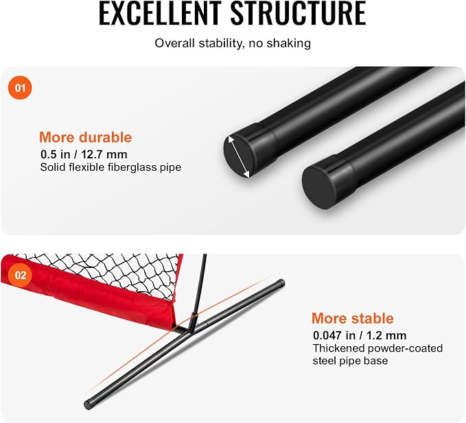 VEVOR Batting Screen - Baseball & Softball Protector with Carry Bag & Ground Stakes, Pitching Net for Pitchers Protection
