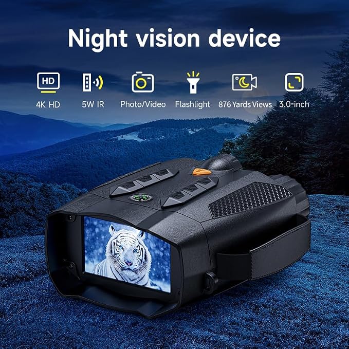 Night Vision Goggles - 4K Night Vision Binoculars with 875 Yards Range,48MP,3 Inch Display,10X Digital Zoom,7-Level IR,32GB Card,5000mAh Battery,Gift&Cool Gadgets for Hunting