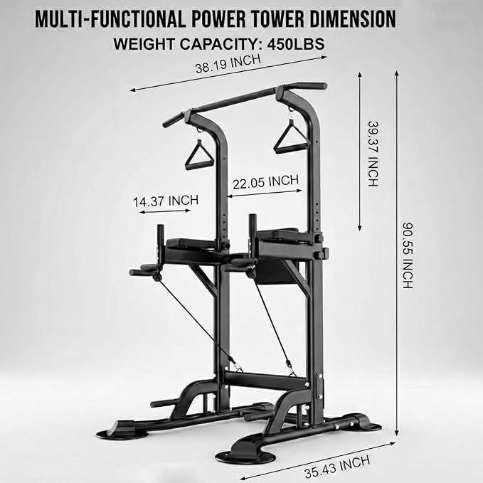 Freestanding Power Tower for Home Gym,Power Tower Dip Station Pull Up Bar with Backrest & Resistance Bands,450 LBS Capacity Chin Up Training Equipment for Adults Teens