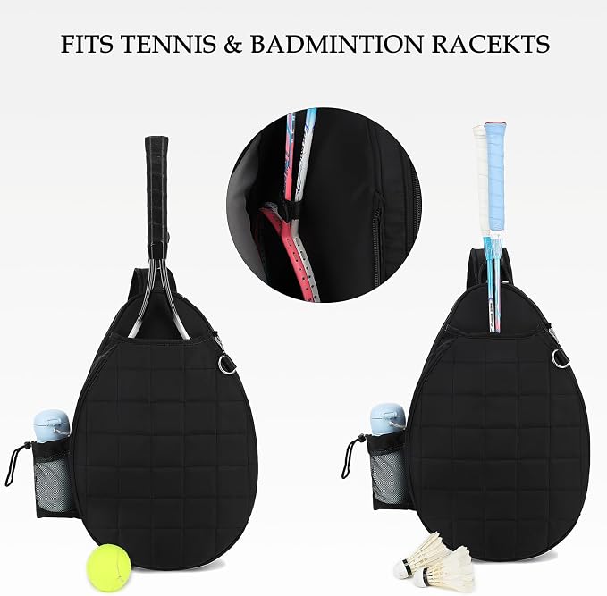 Rejolly Tennis Racket Sling Bag for Women Men Quilted Water Resistant Racquet Cover One Shoulder Crossbody Bag for 2 Tennis Rackets, Pickleball Paddles, Badminton Racquet