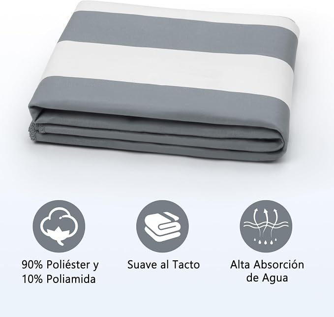 2-Pack Microfiber Beach Towels Set (63"x31.5" + 31.5"x16") | Oversized Quick Dry Sand Free Travel Towel for Beach Pool Gym Camping (Grey Towel A)