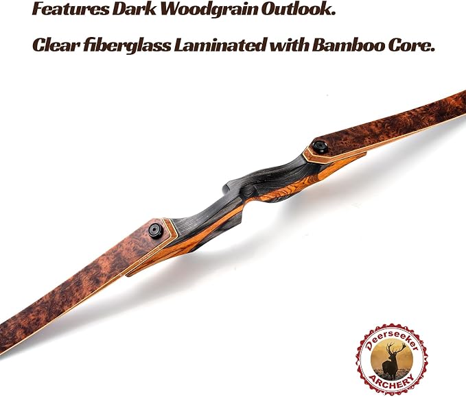 Deerseeker Archery Mesa Takedown Recurve Limbs with Woodgrain Veneer Laminated with Bamboo Core and Fiberglass for Recurve Bow Shooting Hunting