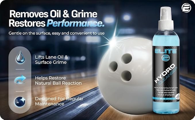 ELITE Hydro Cleanser Bowling Ball Spray Cleaner Kit- 8oz Bottles- 2 Pack - USBC Approved to Remove Oil, Belt Marks, Dirt - Restores tackiness and prolongs The lifespan of Ball