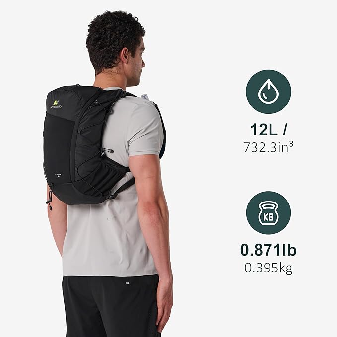 N NEVO RHINO 12L Hydration Backpack with 2 TPU 17oz / 500ML Soft Flasks, Lightweight Running Vest for Women & Men, Running Backpack for Trail Running Marathon Hiking