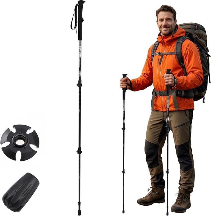 3K Carbon Fiber Trekking Poles & Walking Stick Retractable Lightweight for Hiking (1-PCS)