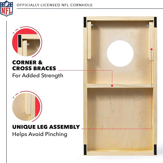 NFL Football Portable Size 1' x 2' Solid Wood Cornhole Set with Direct Print HD Team Graphics – Travel Size