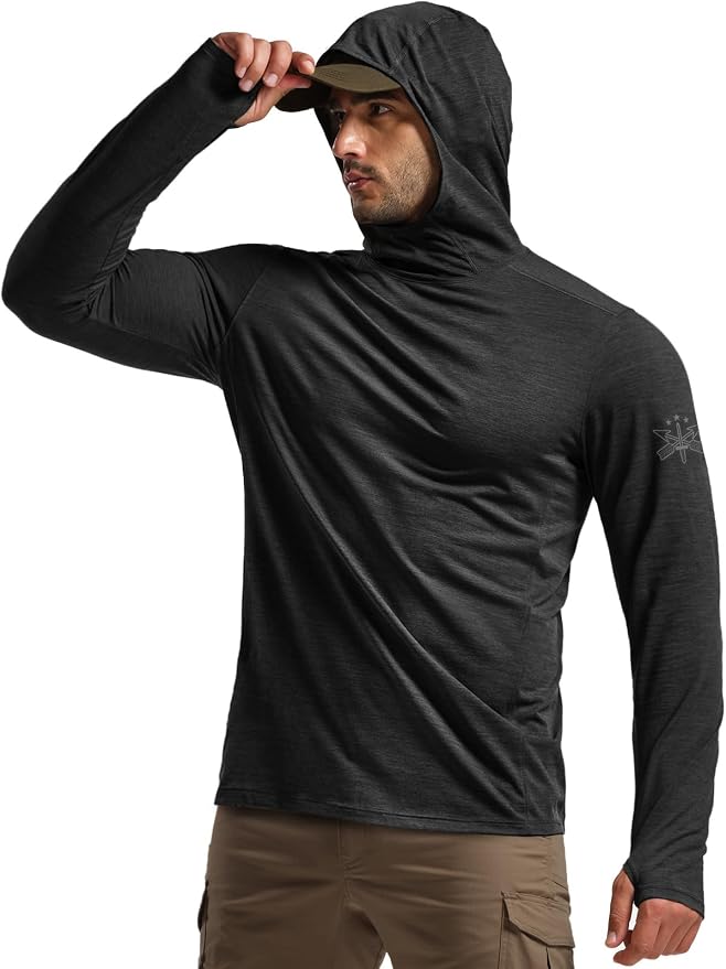 CQR Men's UPF 50+ Sun Protection Long Sleeve Quick Dry Athletic Shirts, Stretch Running Workout Hiking T-Shirts