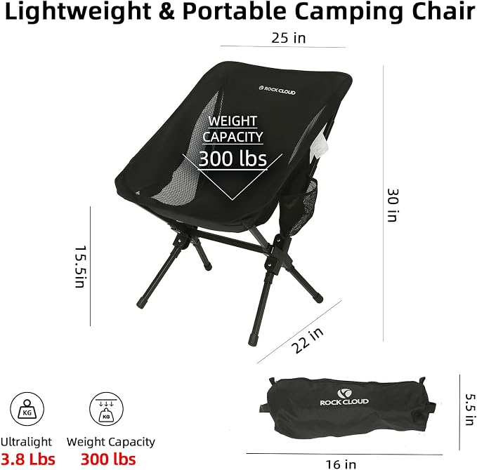 ROCK CLOUD Portable Camping Chair Ultralight Folding Camp Chairs Outdoor for Camp Hiking Backpacking Lawn Beach Sports