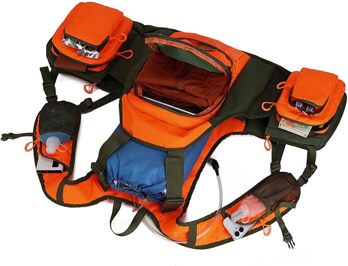 Upland Bird Hunting Vest Backpack, Waterproof Blaze Orange with Hydration Bladder, Built-in Compass & Whistle, Dog Gear Pockets, for Dove Pheasant Quail Breathable Tactical Hunting Vest