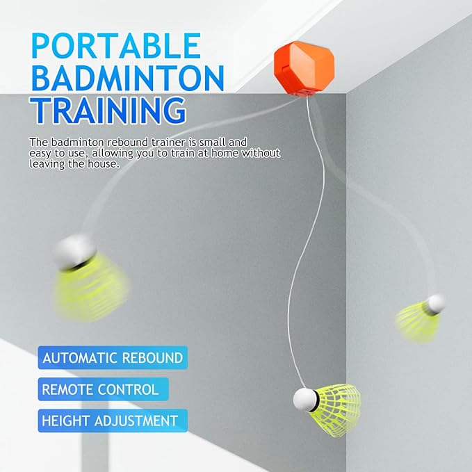 VICASKY 1Set Badminton Training Machine Automatic Rebound Trainer with Remote Control Portable Single Player Practice Aid Includes Ball for Adults