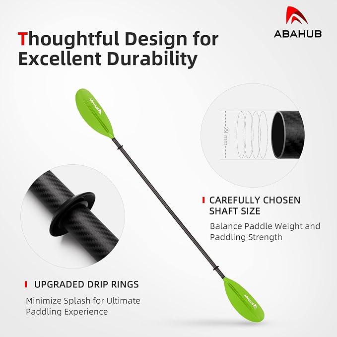 Abahub 1 x Carbon Kayak Paddles, 90.5 Inches Kayaking Oars for Boating, Canoeing with Free Paddle Leash, Carbon Fiber Shaft Black/Blue/Green/Orange/Yellow/White/Red Plastic Blades