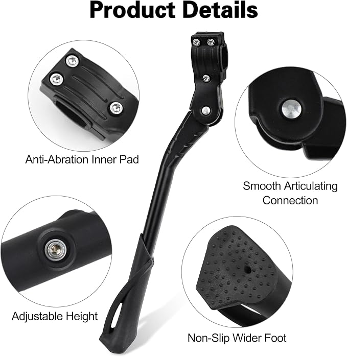 Cyfie Bike Kickstand for Adult's Bike, Adjustable Rear Side Bicycle Kickstand, Suitable for 24-29 inch Mountain Bikes, E-Bike, BMX, 700C Road/Hybrid Bikes, etc. Aluminum Alloy Maximum Holds 176lbs