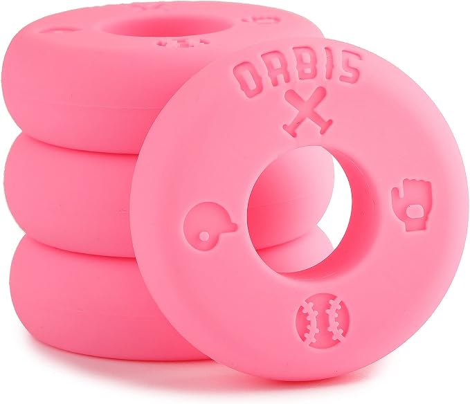 Orbis Bat Grip Choke Up Rings with Baseball Icons, 4 Pack, Bat Knob Stacker for Youth Baseball, Softball and Tee Ball, Improve Grip and Reduce Sting