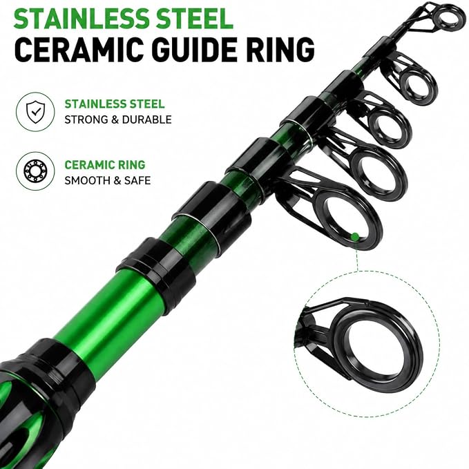 TORVEX Telescopic Fishing Rod,Travel Spinning Rod with Ceramic Guides, Stainless Steel Reel Seat, EVA Handle, Portable Collapsible for Bass Trout Catfish, Freshwater Saltwater, 6-9FT