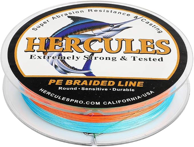 HERCULES Cost-Effective Super Cast 8 Strands Braided Fishing Line 10LB to 300LB Test for Salt-Water,109/328/547/1094 Yards(100M/300M/500M/1000M),Diam.#0.12MM-1.2MM,Hi-Grade Performance,Variety Colors