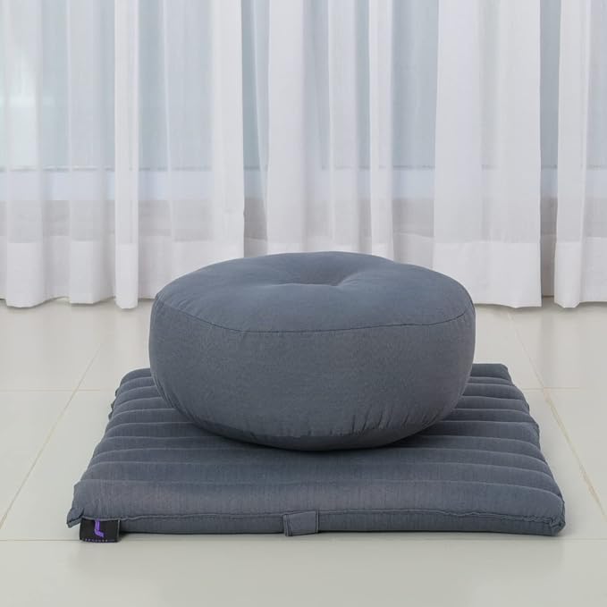 Leewadee Meditation Cushion Set – 1 Small Zafu Yoga Pillow and 1 Small Roll-Up Zabuton Mat Filled with Kapok
