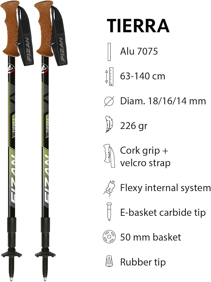 Fizan Tierra Trekking Poles – 8 oz, Ultralight, Backpacking, Thru Hiking Poles, Adjustable, Collapsible, Customized Fit, Cork Grips, Aluminum Walking Sticks