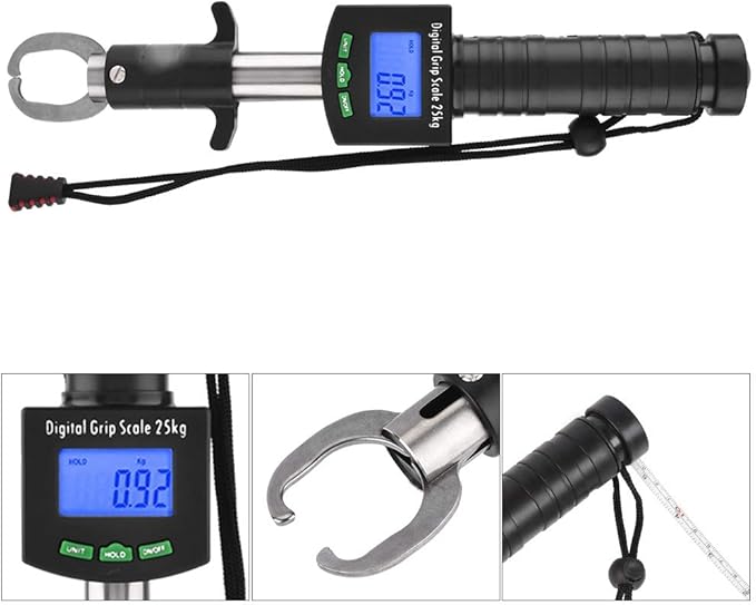 PerGar Digital Fish Grip Scale, Fish Weigher, 3 in 1 Digital Fish Grip Scale, 25kg/55lb Fish Lip Gripper Grabber, Fish Scales Digital Weight Lip Gripper