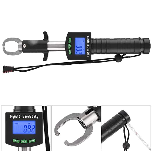 3 in 1 Digital Fish Grip Scale,25kg/55lb Fish Lip Grabber Fish Lip Grip with 1M Tape Measure ?¨º?¡ìBlack)