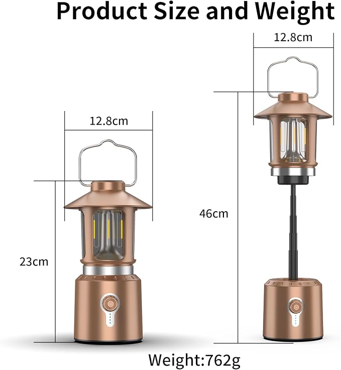 LED Camping Lantern, 8000mAh Telescopic Vintage Rechargeable Lantern, Dual Light Source & 3 Light Modes (2000K-6500K), 360° Lighting Emergency Lights for Camping, Home Power Outage, Hurricane, Hiking