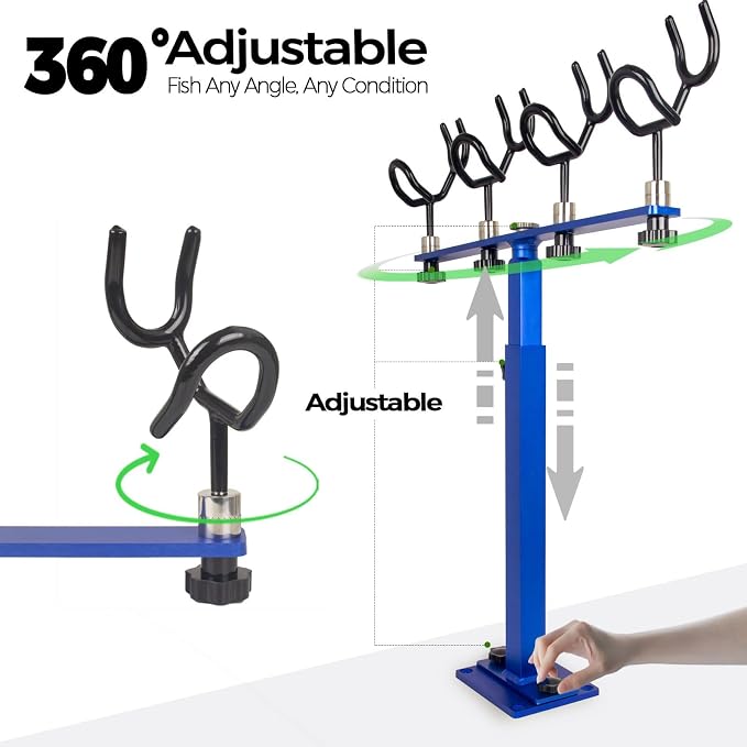 Aluminum Spider Rigging Rod Holder for Boat - 4 Pole Crappie Fishing Rack, Heavy Duty 6063-T5 Marine Grade Aluminum, 16.5"-30.5" Adjustable Height Square Tube Support for Catfish & Trolling