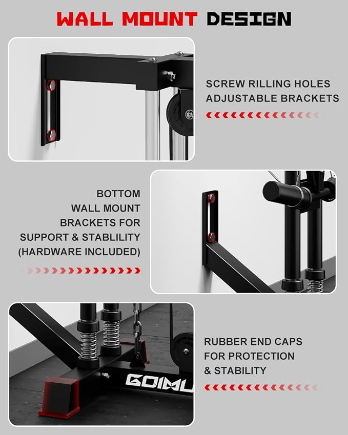 Wall Mount Cable Station, WM1 Cable Crossover Machine with 17 Positions, High and Low Cable Crossover Machine with Removable Footplate for Garage Home Gym