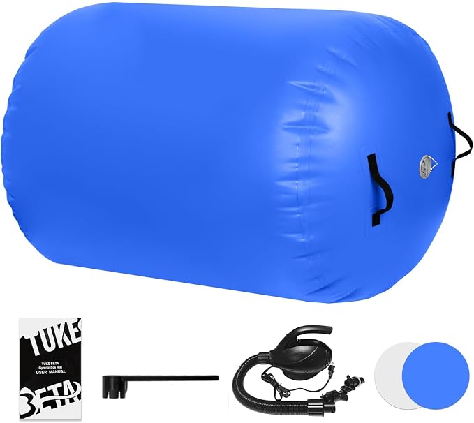 Gymnastics Air Roller Air Barrel Inflatable Tumbling Mat Tumble Air Spot - Gymnastics Training Springboard - Round Inflatable Springboard with Pump for Yoga Training Cheerleading Home Use