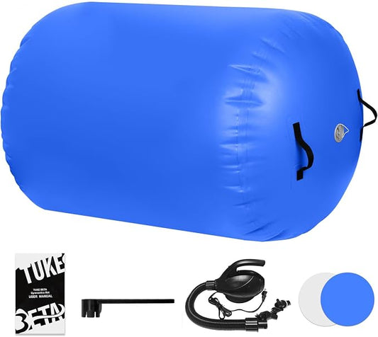 Gymnastics Air Roller Air Barrel Inflatable Tumbling Mat Tumble Air Spot - Gymnastics Training Springboard - Round Inflatable Springboard with Pump for Yoga Training Cheerleading Home Use